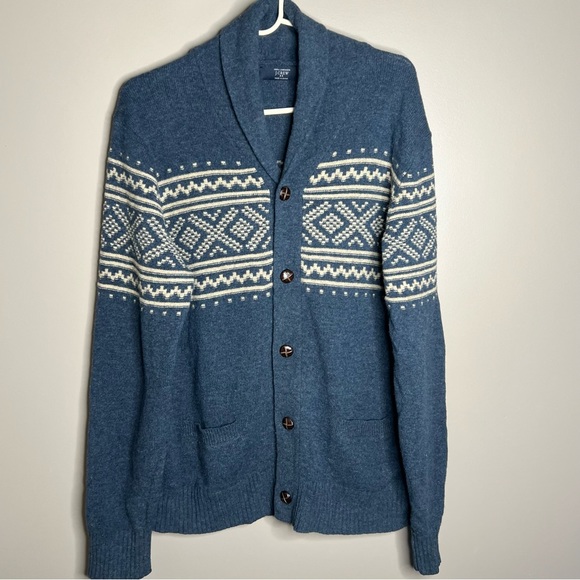 J. Crew Other - J.crew Fair Isle shawl collar Lambswool cardigan sweater size large